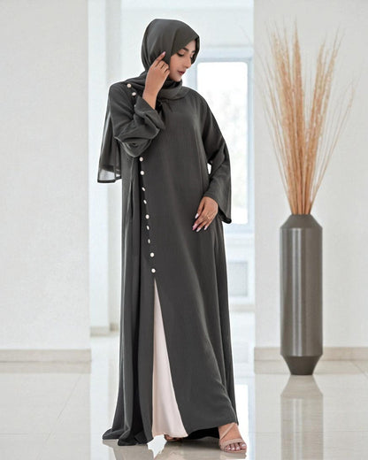Designer Cey Crush Abaya for Girls with Contrast Buttons and Hijab