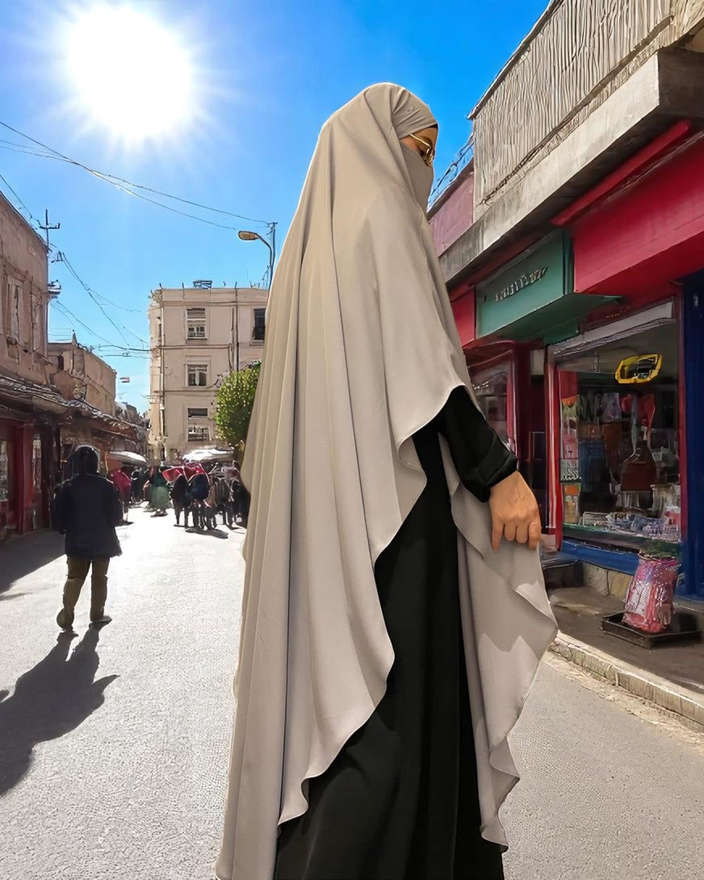 Two-Piece Abaya Jilbab Set with Premium Firdaus Fabric & Diamond Georgette Khimar