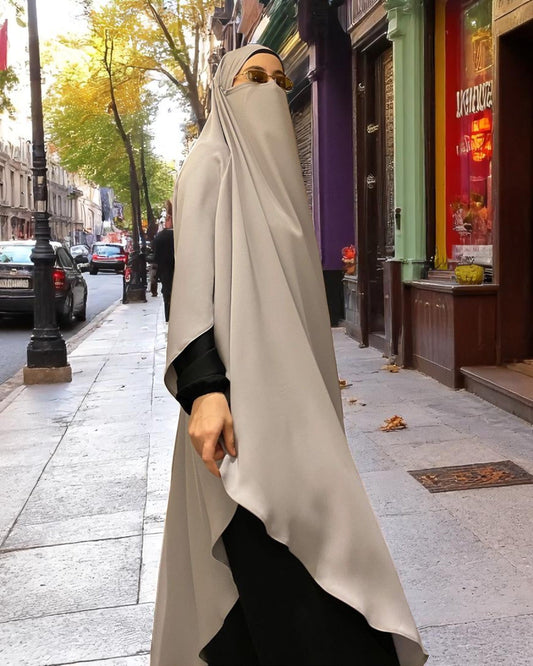 Two-Piece Abaya Jilbab Set with Premium Firdaus Fabric & Diamond Georgette Khimar