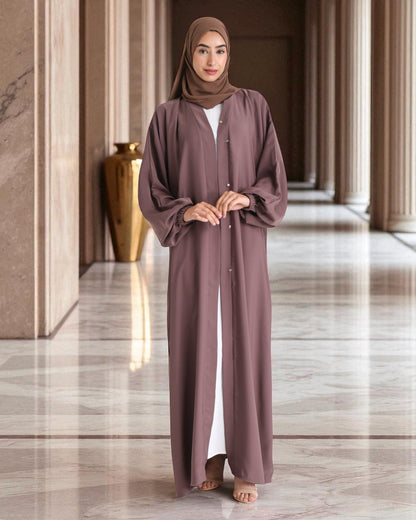 3-Piece Front Open Abaya Set with Balloon Sleeves and Matching Hijab Ñ inspired by the LATEST ABAYA MODEL