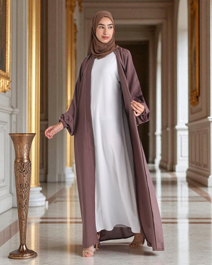 3-Piece Front Open Abaya Set with Balloon Sleeves and Matching Hijab Ñ inspired by the LATEST ABAYA MODEL