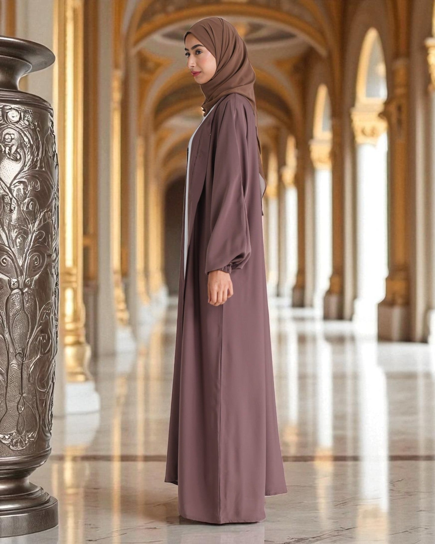 3-Piece Front Open Abaya Set with Balloon Sleeves and Matching Hijab Ñ inspired by the LATEST ABAYA MODEL