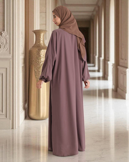 3-Piece Front Open Abaya Set with Balloon Sleeves and Matching Hijab Ñ inspired by the LATEST ABAYA MODEL