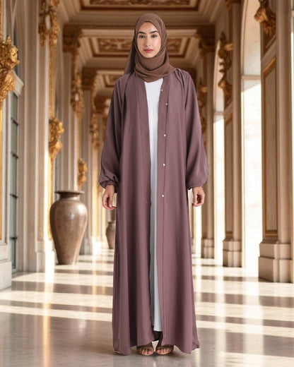 3-Piece Front Open Abaya Set with Balloon Sleeves and Matching Hijab Ñ inspired by the LATEST ABAYA MODEL