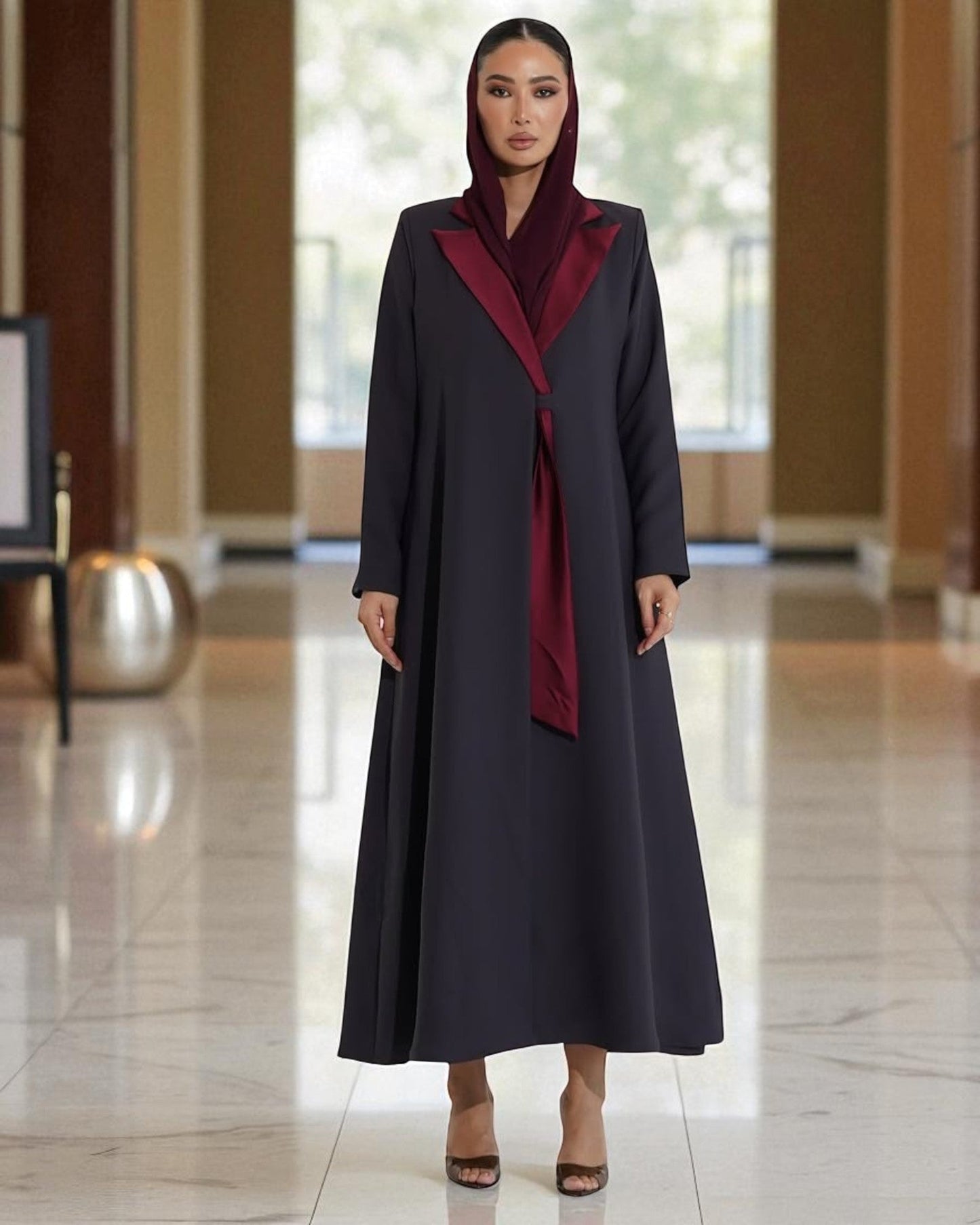 Graceful Contrast Satin Lapel in Latest Abaya Design