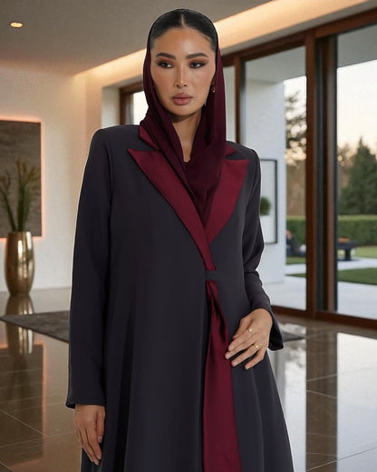 Graceful Contrast Satin Lapel in Latest Abaya Design