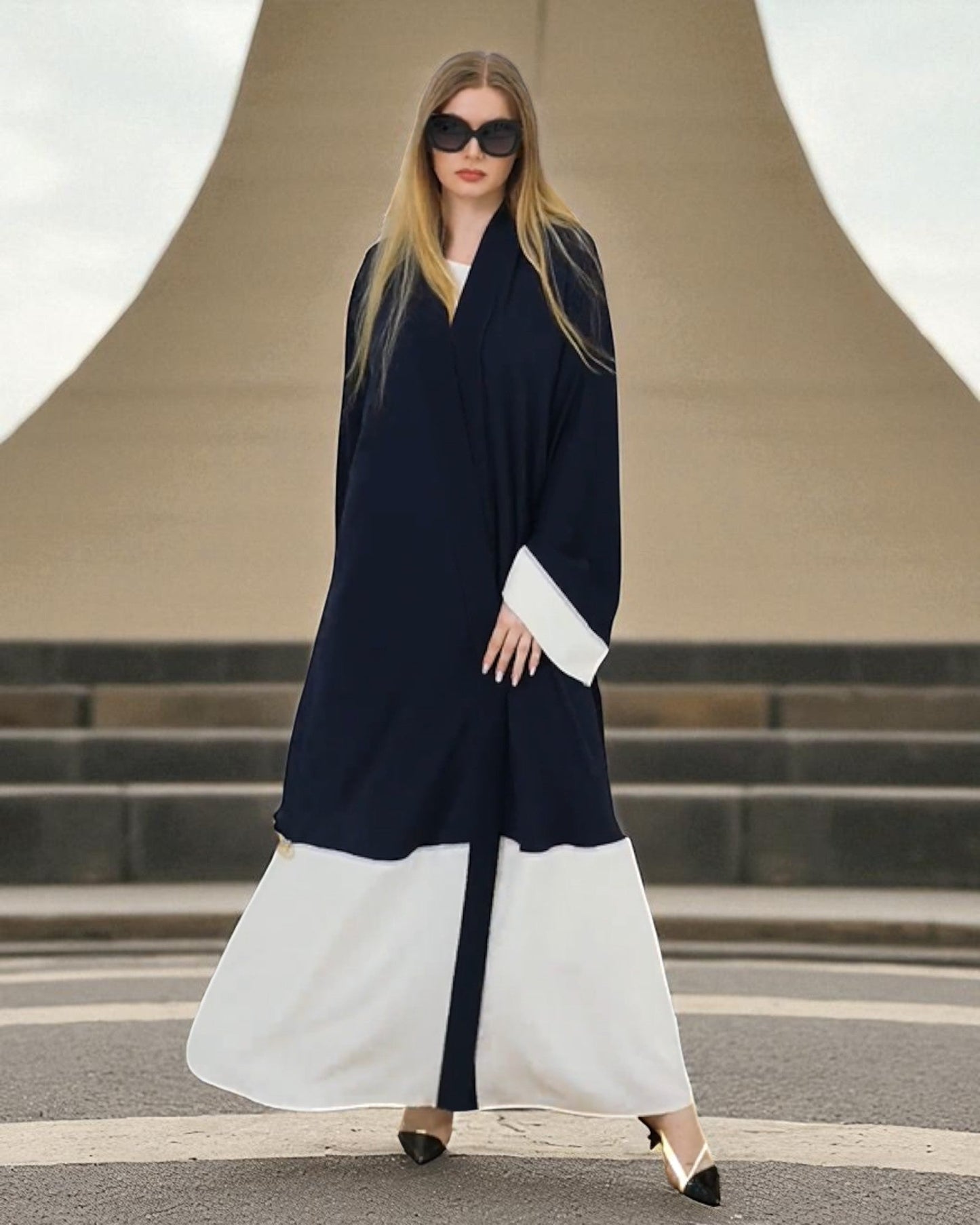 Two-Tone Firdaus Three-Piece Abaya Set with Inner & Hijab