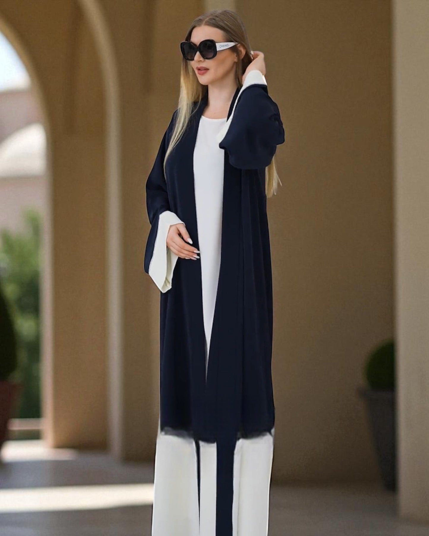 Two-Tone Firdaus Three-Piece Abaya Set with Inner & Hijab