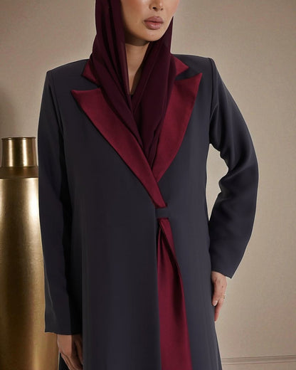 Graceful Contrast Satin Lapel in Latest Abaya Design