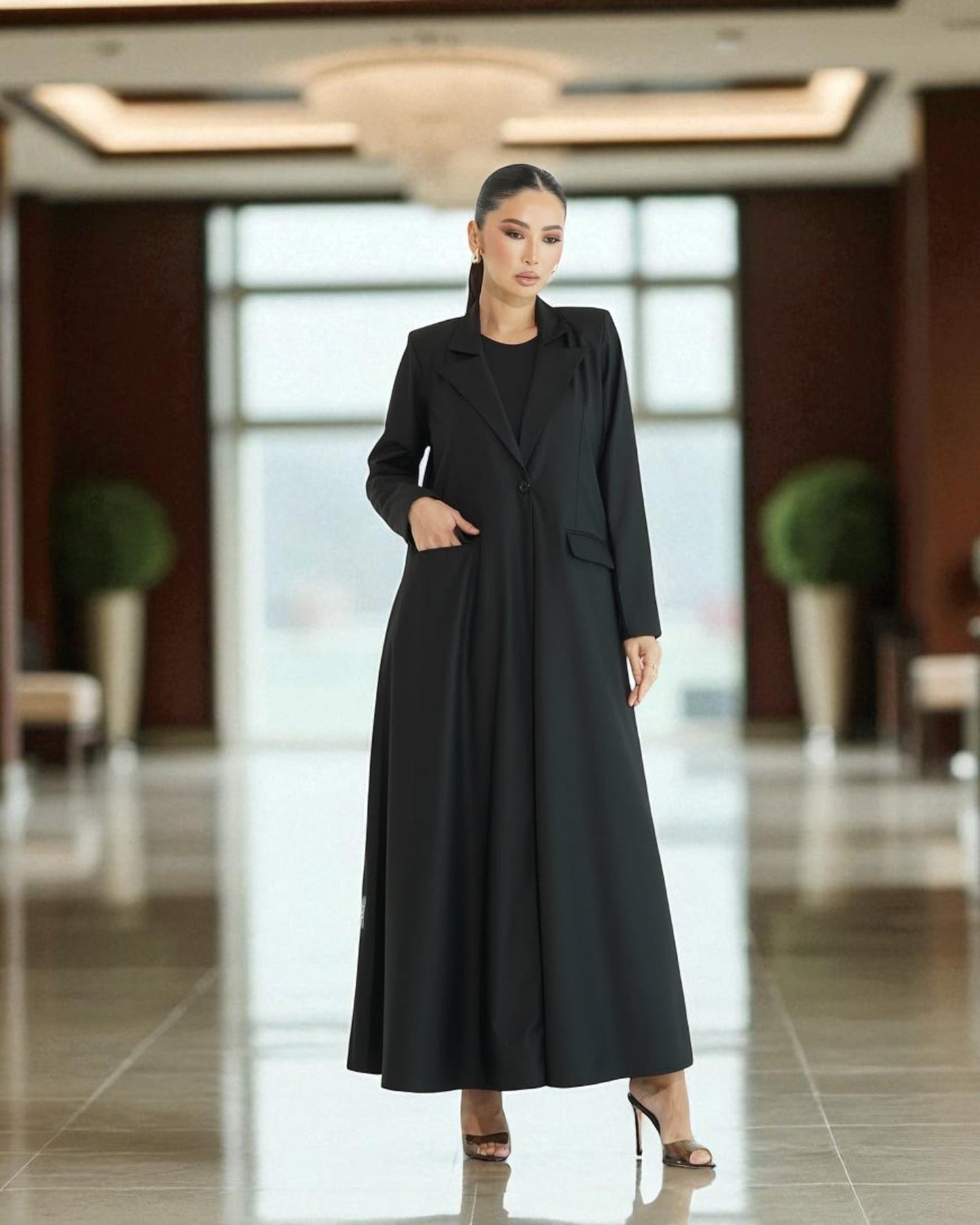 Blazer-Inspired Trendy Abaya in Flowing Firdaus Fabric