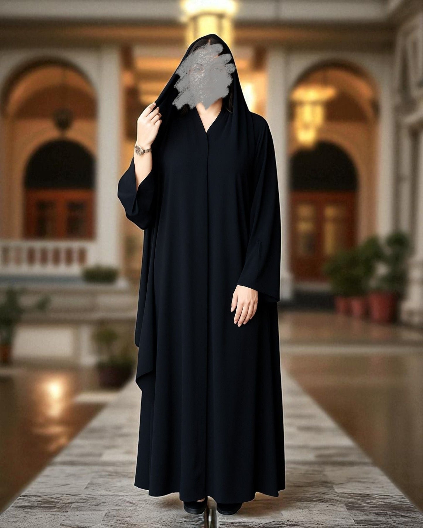 Minimal Grace Black Burqa Abaya in Pure Prada Fabric with Designer Sleeves