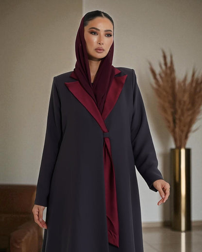 Graceful Contrast Satin Lapel in Latest Abaya Design