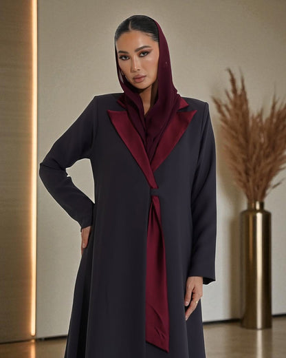 Graceful Contrast Satin Lapel in Latest Abaya Design