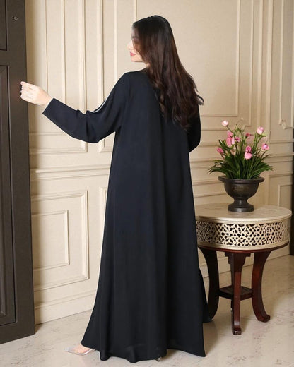 Angrakha Style Abaya for Woman in Cey Crush Fabric with White Piping