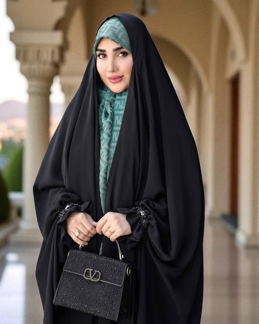 Black Irani Chadar with Handwork Embellished Cuffs Ð Firdaus Fabric