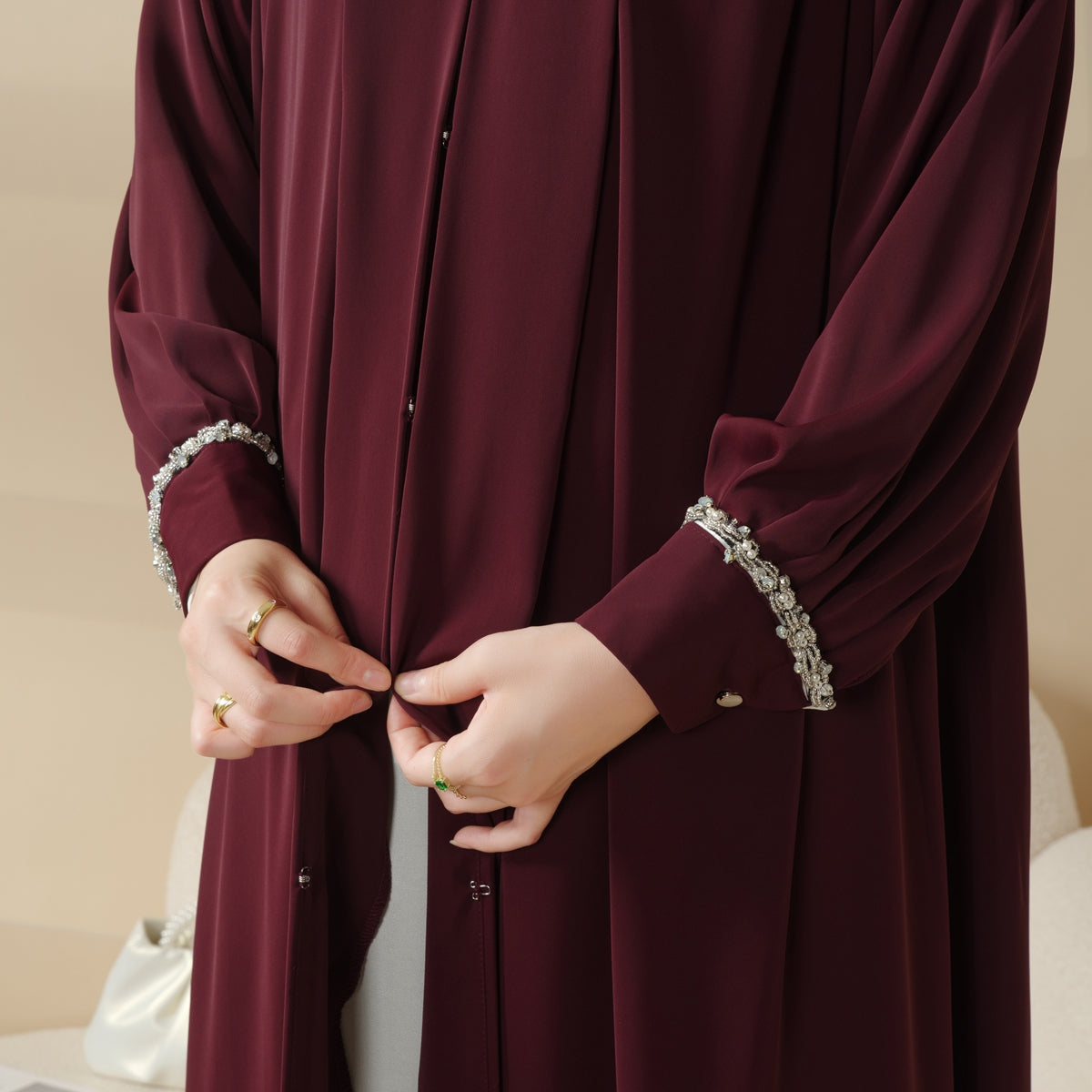 Luxurious Three-Piece Abaya Set with Designer Sleeves