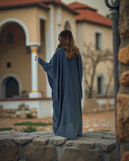 Elegant Free Size Plus Size Abaya in Cey Crush Fabric with Piping