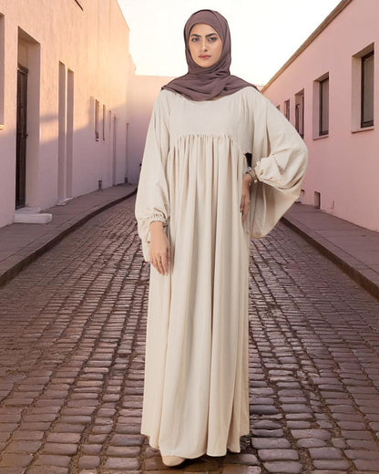 Loose Fit Firdaus Fabric Abaya with Balloon Sleeves & Complimentary Hijab