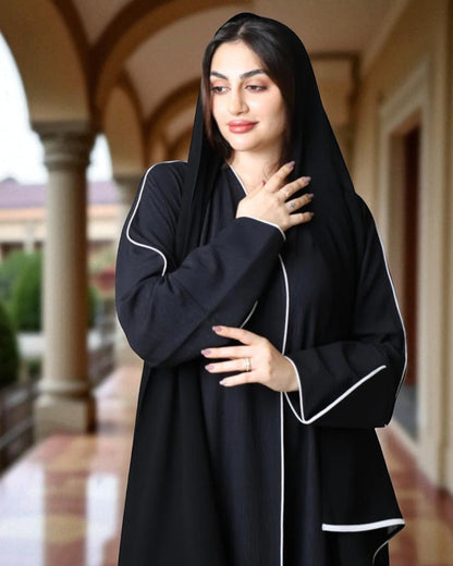 Angrakha Style Abaya for Woman in Cey Crush Fabric with White Piping