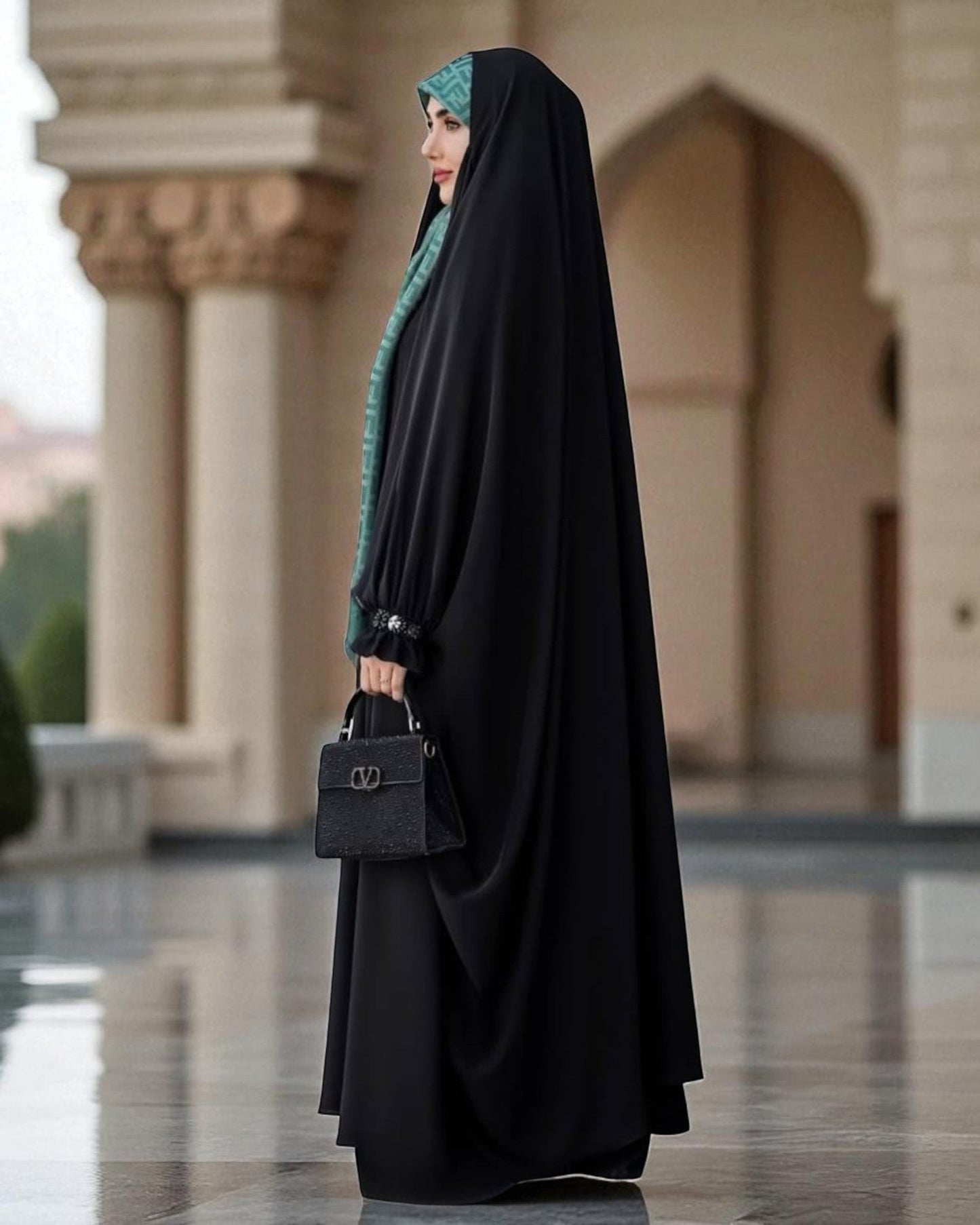 Black Irani Chadar with Handwork Embellished Cuffs Ð Firdaus Fabric