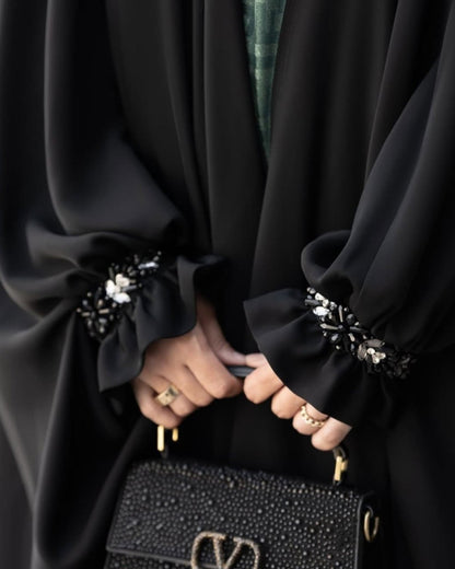 Black Irani Chadar with Handwork Embellished Cuffs Ð Firdaus Fabric