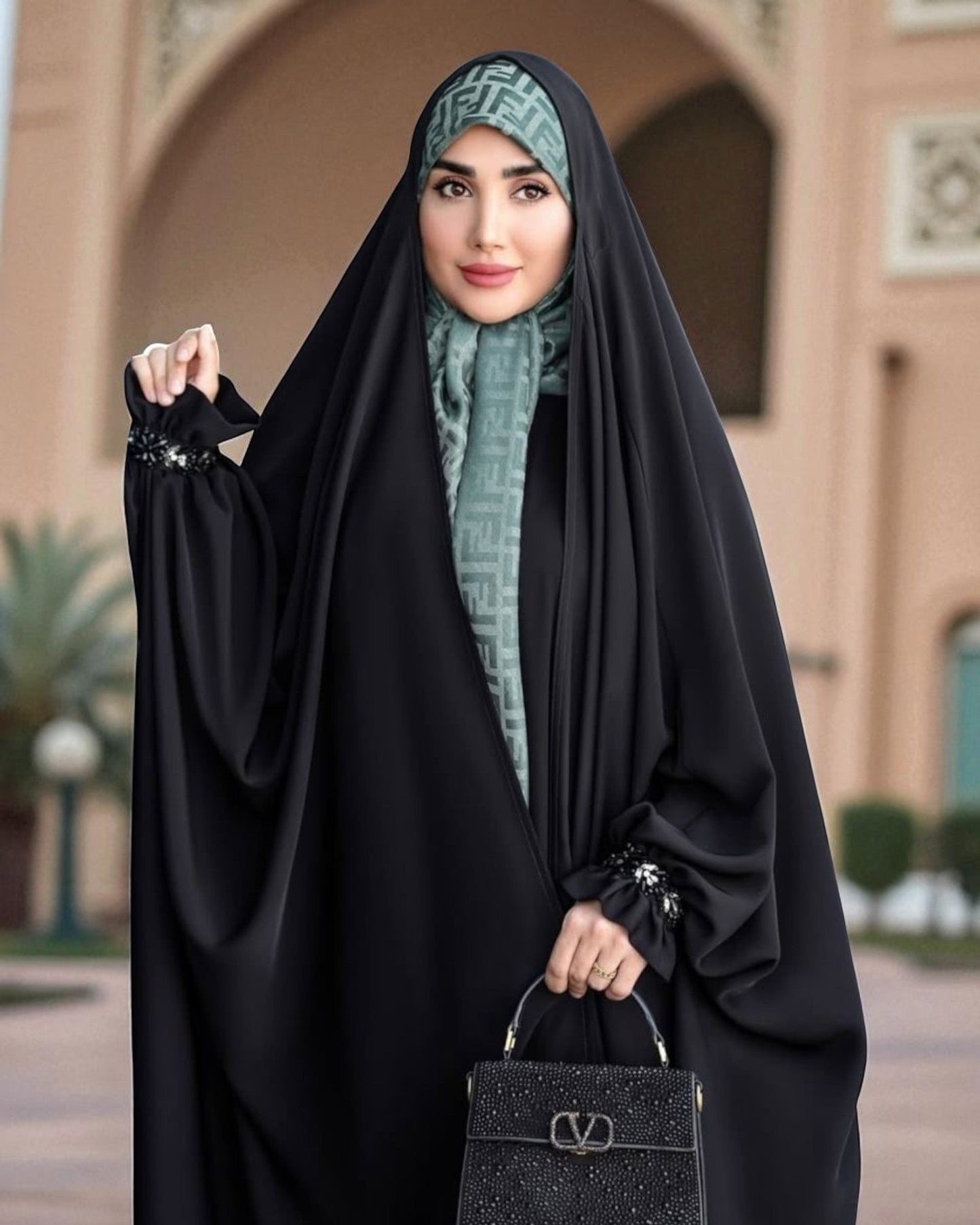 Black Irani Chadar with Handwork Embellished Cuffs Ð Firdaus Fabric