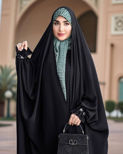 Black Irani Chadar with Handwork Embellished Cuffs Ð Firdaus Fabric