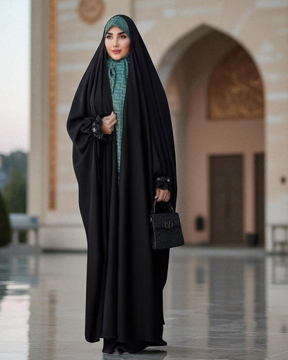 Black Irani Chadar with Handwork Embellished Cuffs Ð Firdaus Fabric