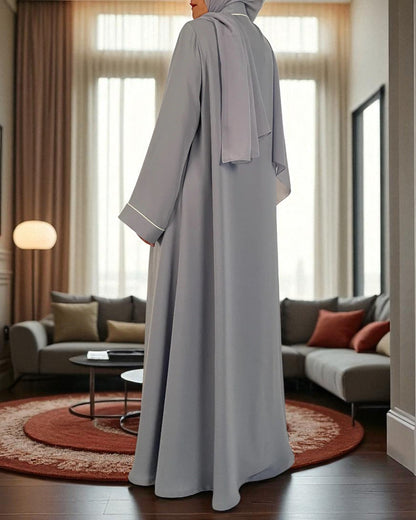 Shrug Abaya Front Open Firdaus Fabric with Contrast Piping and Inner